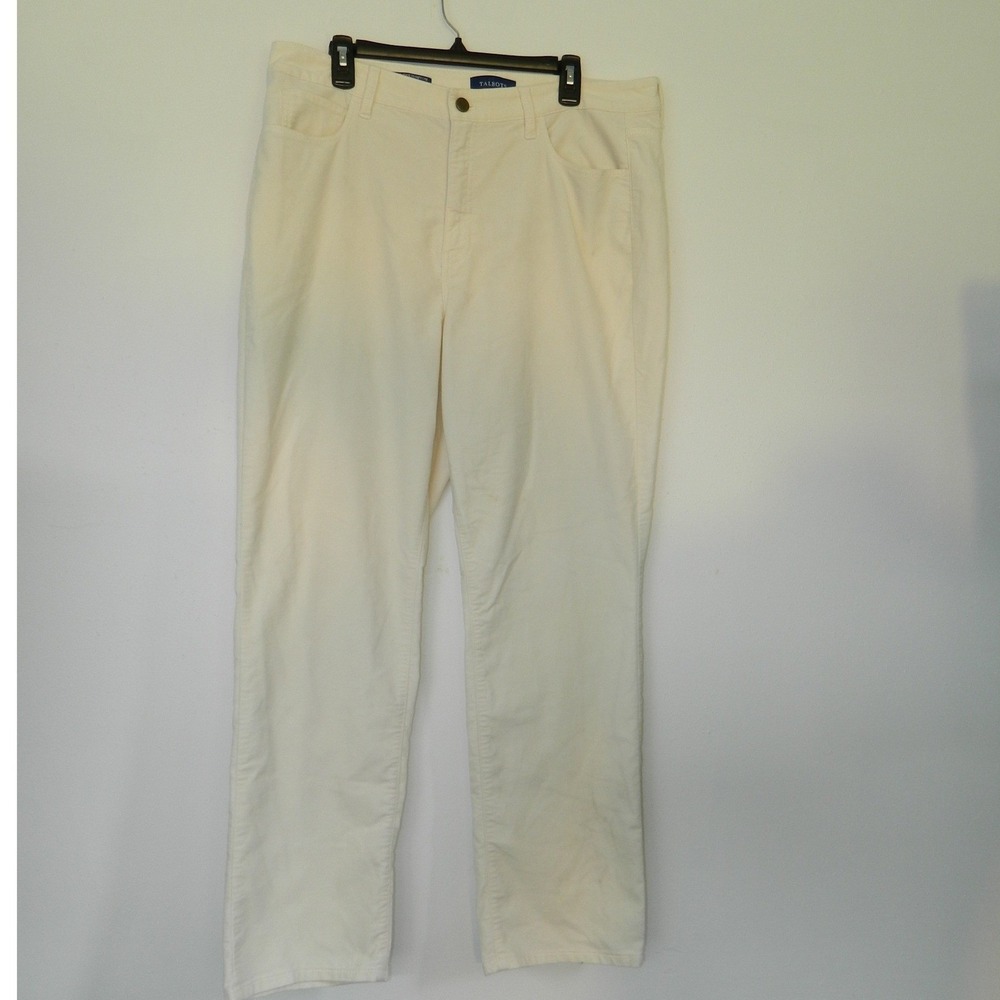 Talbots Straight Leg Pants Women 16 Ivory Cream High Waist Cotton Curvy Velvet